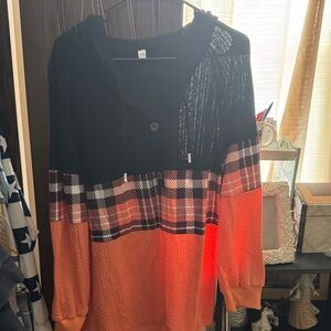 Black and Orange Plaid Hoodie